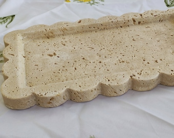 Rectangle Travertine tray (28cmx16cmx2cm.) shape SCALLOPED