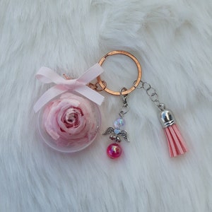 JLZK Beau Tissu Rose Fleurs Boule Porte-clés Fleurs à la Main Porte-clés  Sacs clés pendentifs décor Cadeaux pour Les Amoureux
