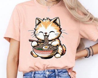 Ramen Cat T-Shirt, Cat Lover Gift, Kawaii Shirt, Anime Cat T-Shirt, Japanese Shirt, Foodies Shirt, Ramen Lover Gift, Kitty Noodle Sweatshirt