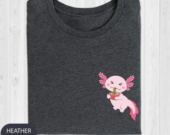 Axolotl Eating Ramen Shirt, Animal Lover Tee, Axolotl Gifts, Pocket Axolotl Shirt, Axolotl Birthday Shirt, Cute Axolotl Shirt, Gifts for Her