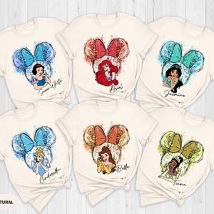 Disney Princess Shirt, Disney Princess Birthday Shirt, Watercolor Disney Princess T-Shirt, Princess Matching Tees, Tiana, Ariel, Tinkerbell