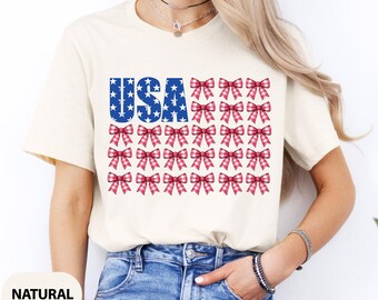 USA Bow Shirt, Coquette America Bow Flag Shirt for July 4th, Memorial Day Shirt, USA Shirt, Election Shirt, Patriotic Bow Shirt, 4th Of July