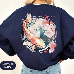 Vintage Japanese Koi Fish Sweatshirt, Nautical Animal Sweater, Asian Art Nouveau Japan Hoodie, Tokyo Style Unisex Spring Shirt