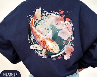 Vintage Japanese Koi Fish Sweatshirt, Nautical Animal Sweater, Asian Art Nouveau Japan Hoodie, Tokyo Style Unisex Spring Shirt