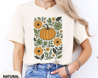 Floral Pumpkin Fall Shirt, Flower Pumpkin Sweatshirt, Aesthetic Fall Graphic Tee, Pumpkin Patch Sweater, Boho Pumpkin, Vintage Fall Outfit