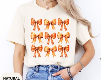 Fall Coquette Bow Shirt, Fall Bow T-shirt, Cute Fall Shirt for Woman, Autumn Ribbon Outfits, Cottagecore Vibes Shirt, Thanksgiving Crewneck