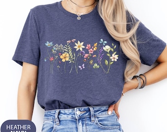 Boho Cottagecore Tshirt, Wildflowers T shirt, Vintage Pressed Flowers Shirt, Botanical Floral Tee, Gift for Gardener, Floral Mothers Gift