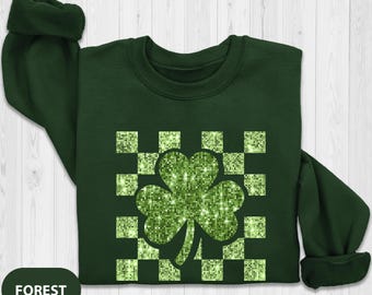 Womens St Pattys Shirt, Glitter Effect Shamrock Tee, St Patricks Day Shirt, Womens St Paddys, Cute St Pattys Tee, St Pattys Women Sweatshirt