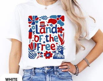 Land of The Free America T-shirt, Distressed America Shirt, USA Flag Shirt, Stars and Stripes Shirt, Fourth of July Gift, American Woman Tee