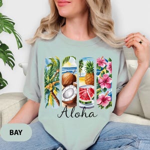 Aloha T-shirt, Summer Comfort Colors® Shirt,  Varsity Hawaii Shirt, Hibiscus Flower Shirt, Aloha Vacation Tees, Hawaiian Aloha T Shirt