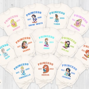 Disney Princess Shirt, Disney Princess Birthday Shirt, Watercolor Disney Princess T-Shirt, Princess Matching Tees, Tiana, Ariel, Moana