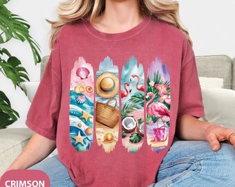 Brushstroke Summer Vibes Shirt, Comfort Colors® Summer Beach Lover Shirt, Coastal Aesthetic Flamingo Tee, Ocean Lover Gift, Beach Vacation