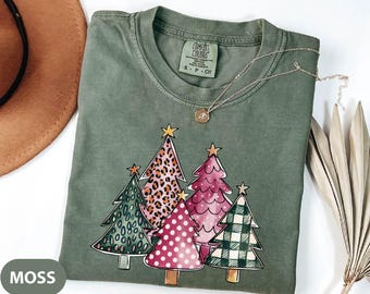 Comfort Colors® Cute Christmas Tree Shirt, Cute Comfort Colors® Xmas Tree T-Shirt, Woman's Holiday Christmas Gift, Girly Xmas Gift