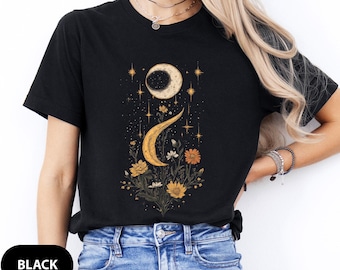 Vintage Moon and Stars Floral Shirt, Botanical Tee, Nature Lover Gift, Mystical Garden Sweatshirt, Motivational Tee, Mystical Moon Shirt