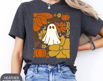 Floral Ghost Halloween Shirt, Pumpkin Fall Shirt, Boho Spooky Season T-Shirt, Hello Fall Tees, Pumpkin Season Sweatshirt, Retro Ghost Shirt