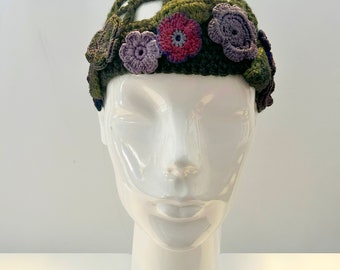 Hand-crocheted and Hand-dyed Juliet Cap With Floral 