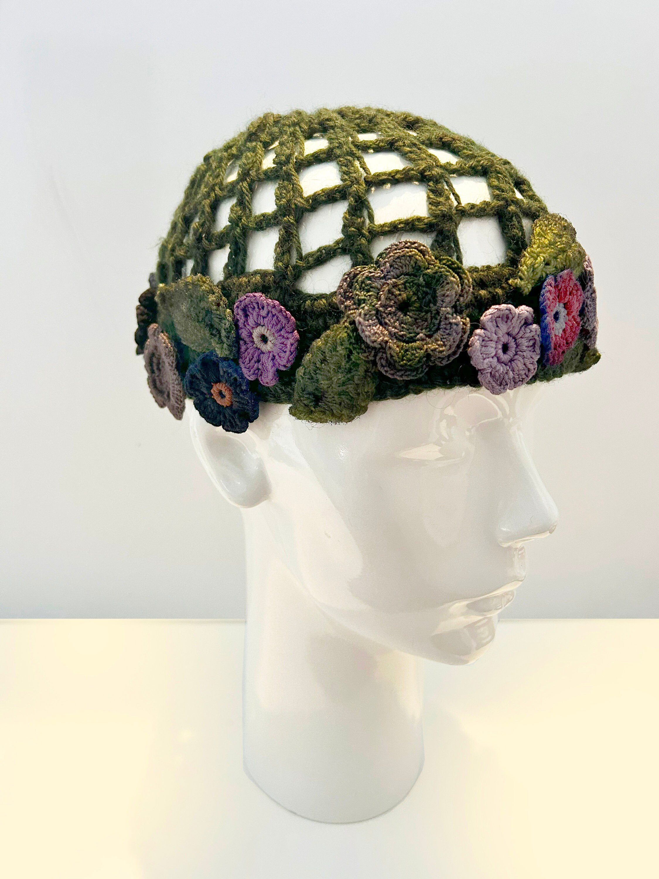 Handmade Crochet Juliette Lace Cap / Floral Cloche Hat - Violet Coquette crochet juliet cap - TikTok Shop main image 4