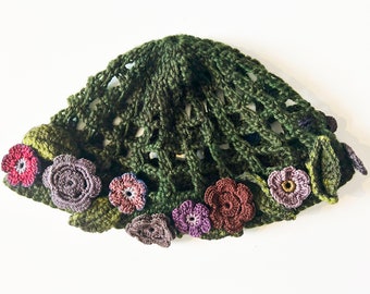 Hand-crocheted and Hand-dyed Juliet Cap With Floral  display picture 2