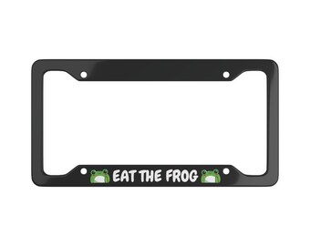 Eat The Frog License Plate Frame | Motivational License Plate Frame | Green Frogs Car Plate Cover | Frog & Toad Car Accessory | Nature Lover