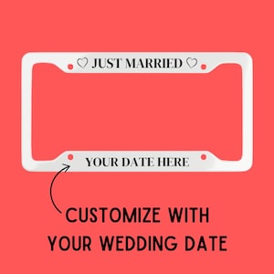 Ramka na tablicę rejestracyjną Just Married, tablica ślubna, prezent dla nowożeńców, prezent ślubny, prezenty Just Married, dekoracje na wieczór panieński, uchwyt na tablicę rejestracyjną