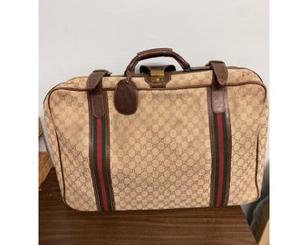GUCCI Suitcase Luggage Monogram Logo Sherry Line  Leather Vintage DISTRESS READ