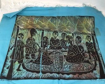 RARE Early Tunde Odunlade Oshogbo School Original African Batik Art Panel 1984