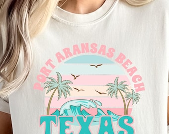 Camiseta de playa de Port Aransas Beach, Texas, camiseta de playa, camiseta de manga corta con diseño retro de playa