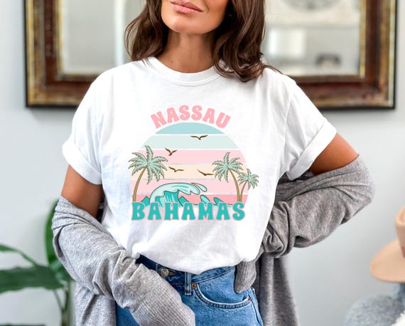 Nassau Bahamas beach t-shirt, beach tee, retro beach design short sleeve  tshirt