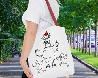 Mother Hen & Chicks Tote Bag – Fun Chicken Print, Durable Polyester