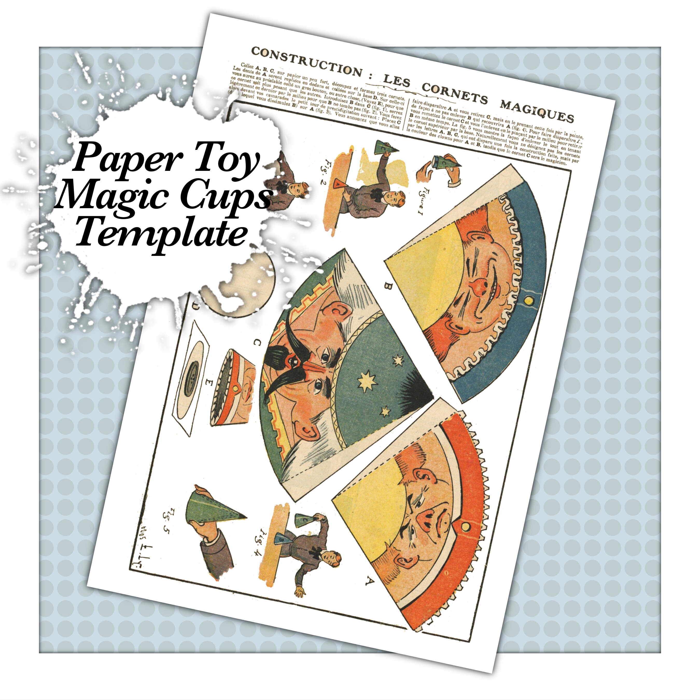 Antique Vintage Paper Toy Construction Digital Download Template, Magic Cups, Make Your Own ...