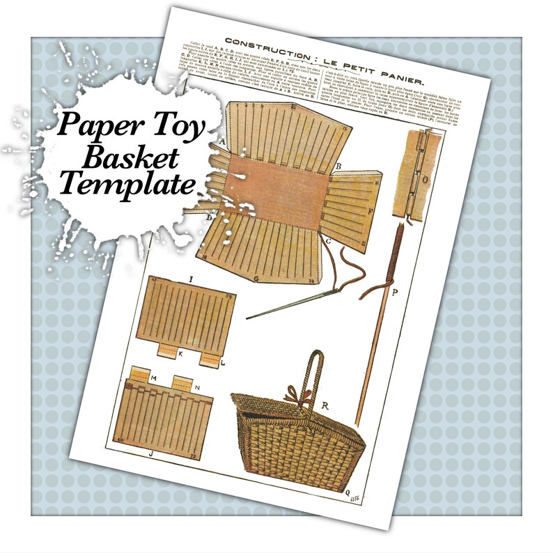 Antique Vintage Paper Toy Construction Digital Download Template, Make Your Own Picnic Basket ...