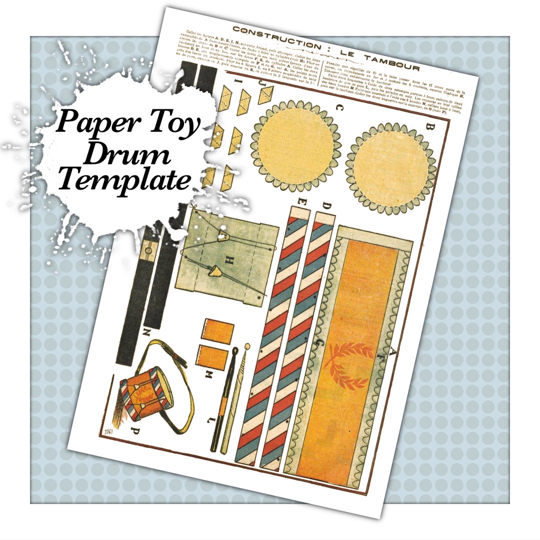 Antique Vintage Paper Toy Construction Digital Download Template, Make Your Own Drum Print Out ...