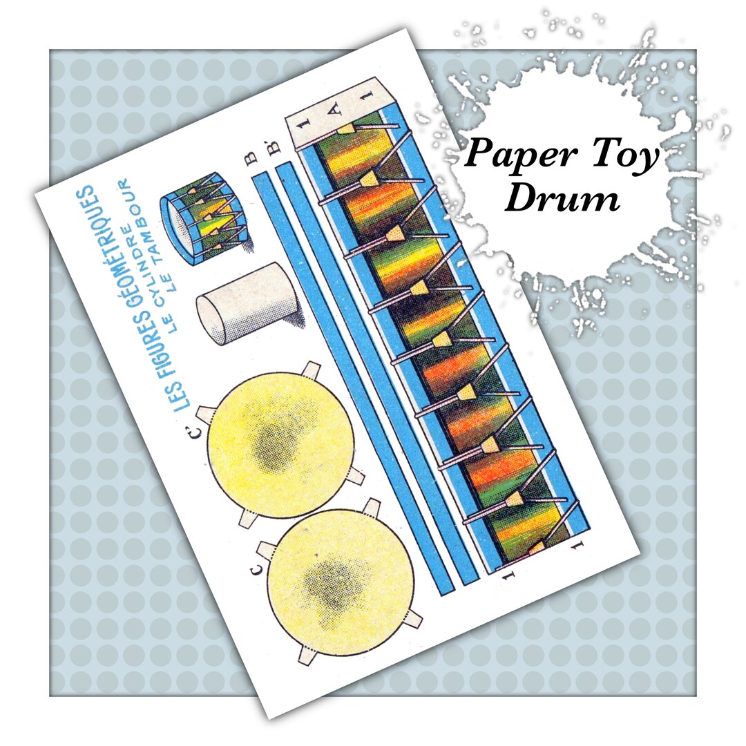 Antique Vintage Paper Toy Construction Digital Download Template, Make Your Own Drum Print Out ...