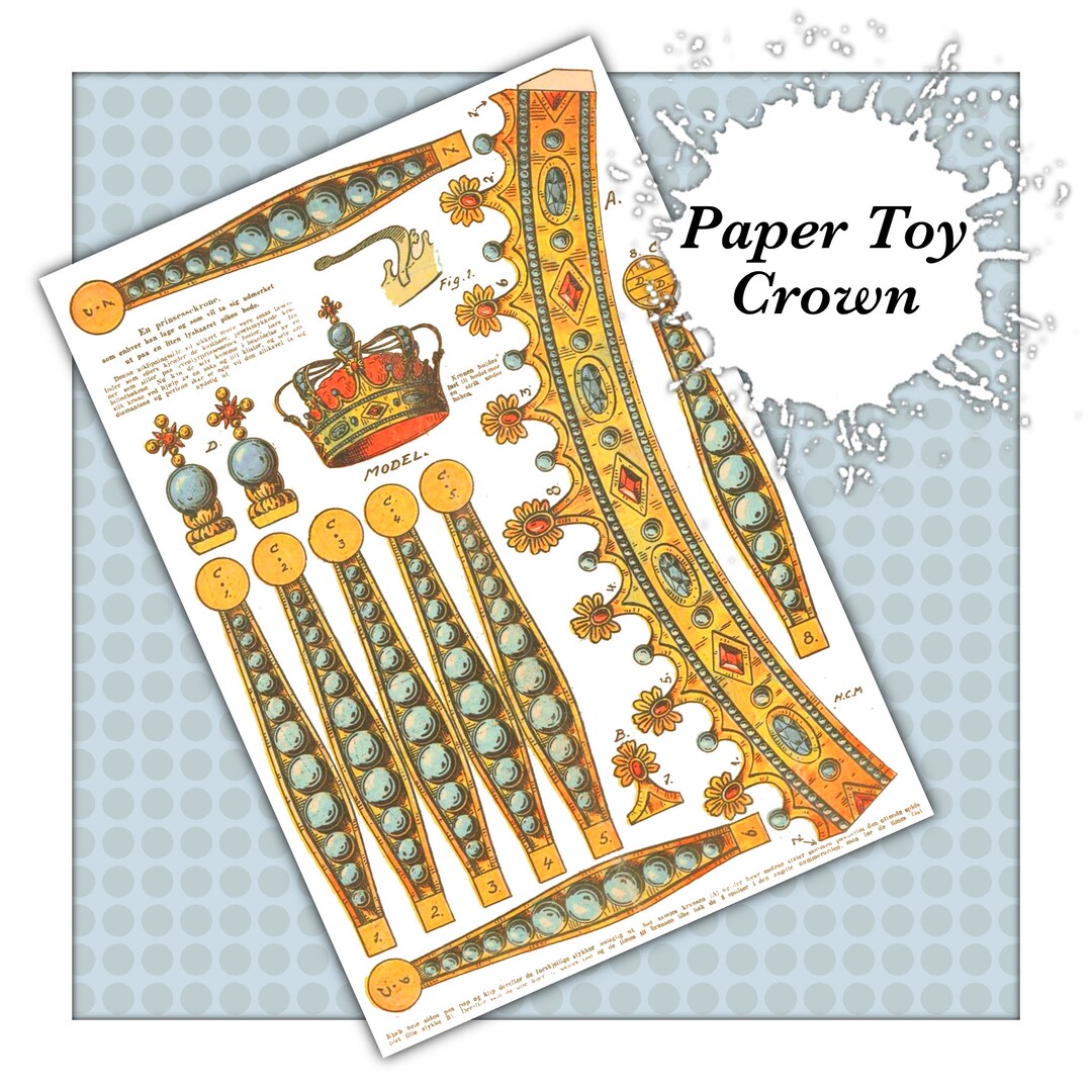 Antique Vintage Paper Toy Construction Digital Download Template, Cut Out Crown Make Your Own ...