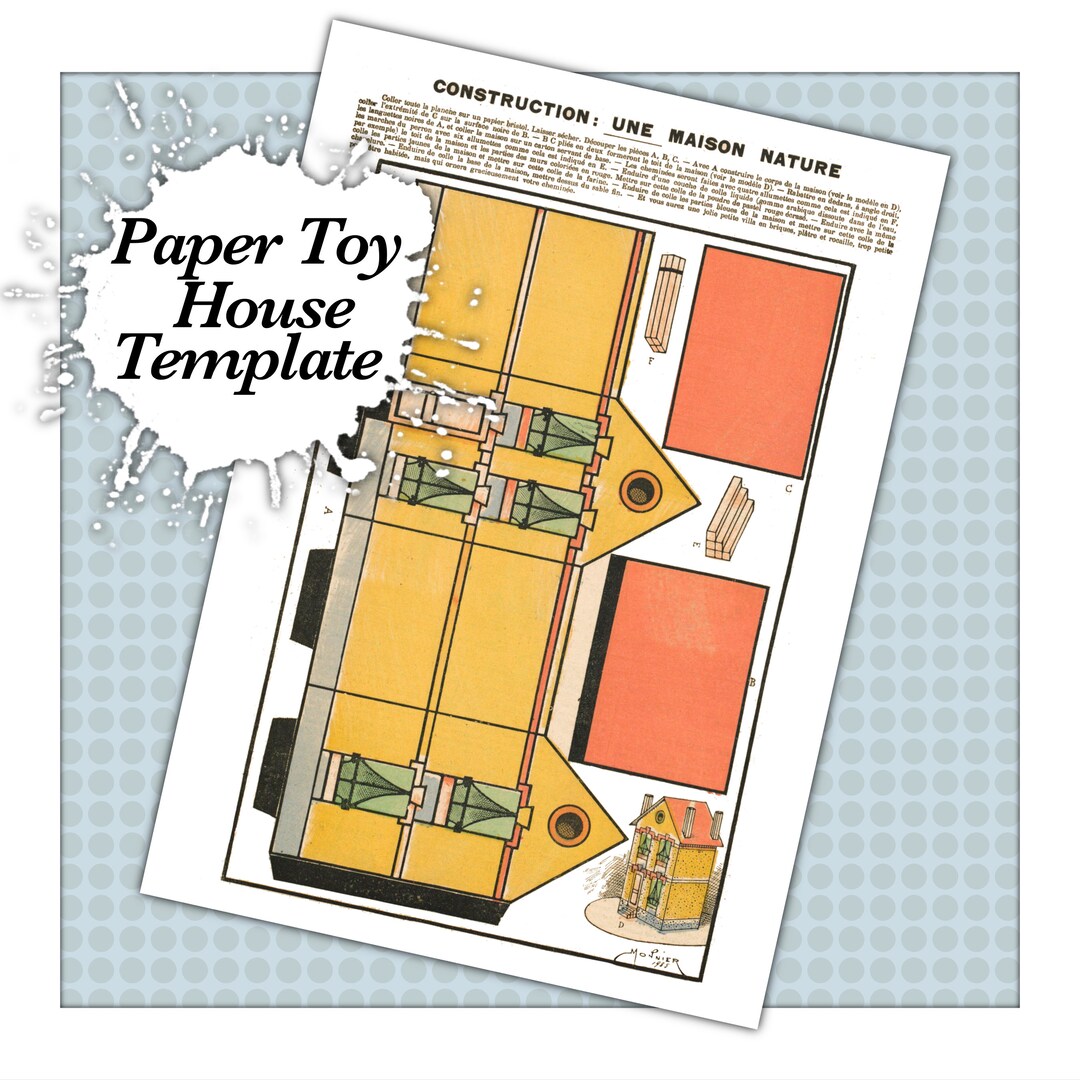 Antique Vintage Paper Toy Construction Digital Download Template, Yellow House Make Your Own ...
