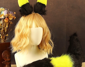Pokemon Umbreon Furry Ears&Tail Christmas Fursuit Cartoon Cosplay Pet Role Play Costumes Anime Party Pet Ears Tail Kid/Adult Cosplay Outfit