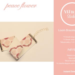 PDF Pattern Beaded Peace Flowers Loom Bracelet - Miyuki Delica Beading Pattern, DIY Beaded Bracelet Pattern - Instant PDF Download