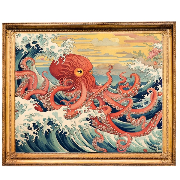 Octopus Print | Nautical Home Decor Octopus wall Art | Octopus poster | Bathroom decor | Bathroom wall art | Beach House Decor