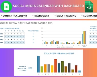 Ultimate Social Media Calendar & Dashboard Excel Template | Content Planner, Marketing Scheduler, Excel Spreadsheet