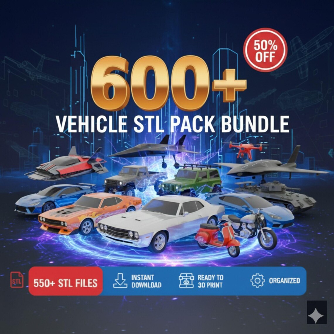 600+ Vehicle STL Pack Bundle Trucks, Planes, Boats, Tanks, Helicopters ...