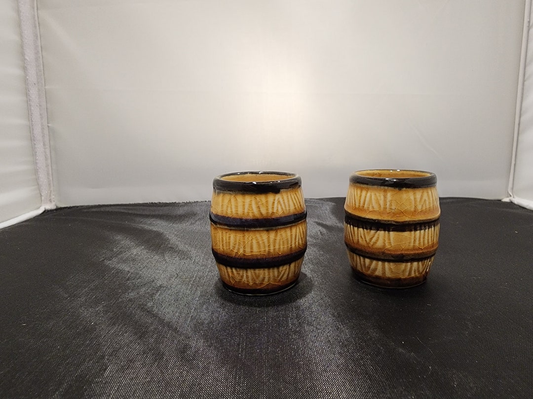 Vintage Brown Ceramic Barrel Toothpick Holder Etsy