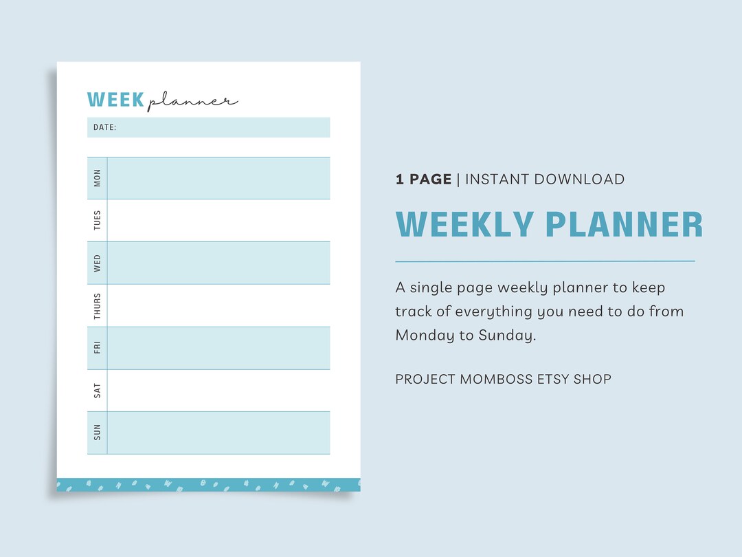 Weekly Planner Printable and Fillable PDF for Mothers, Digital Weekly ...