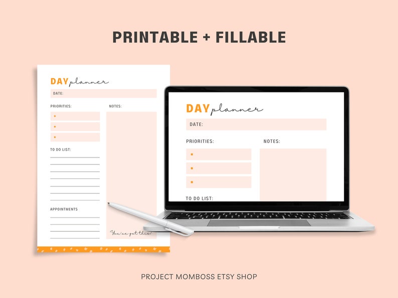 Day Planner Printable and Fillable PDF for Mothers, Digital Daily ...