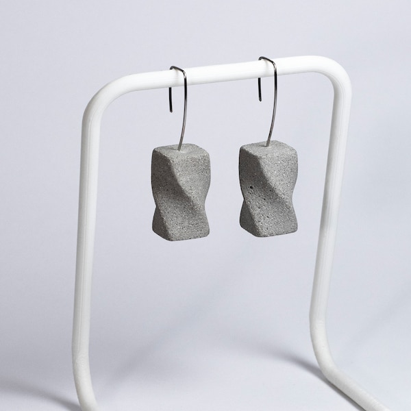 Spiral Cube Prism, Concrete Earring, Cement Jewerly, Modern Dangle Earrings, unique beton jewellery collection by rijitdesign