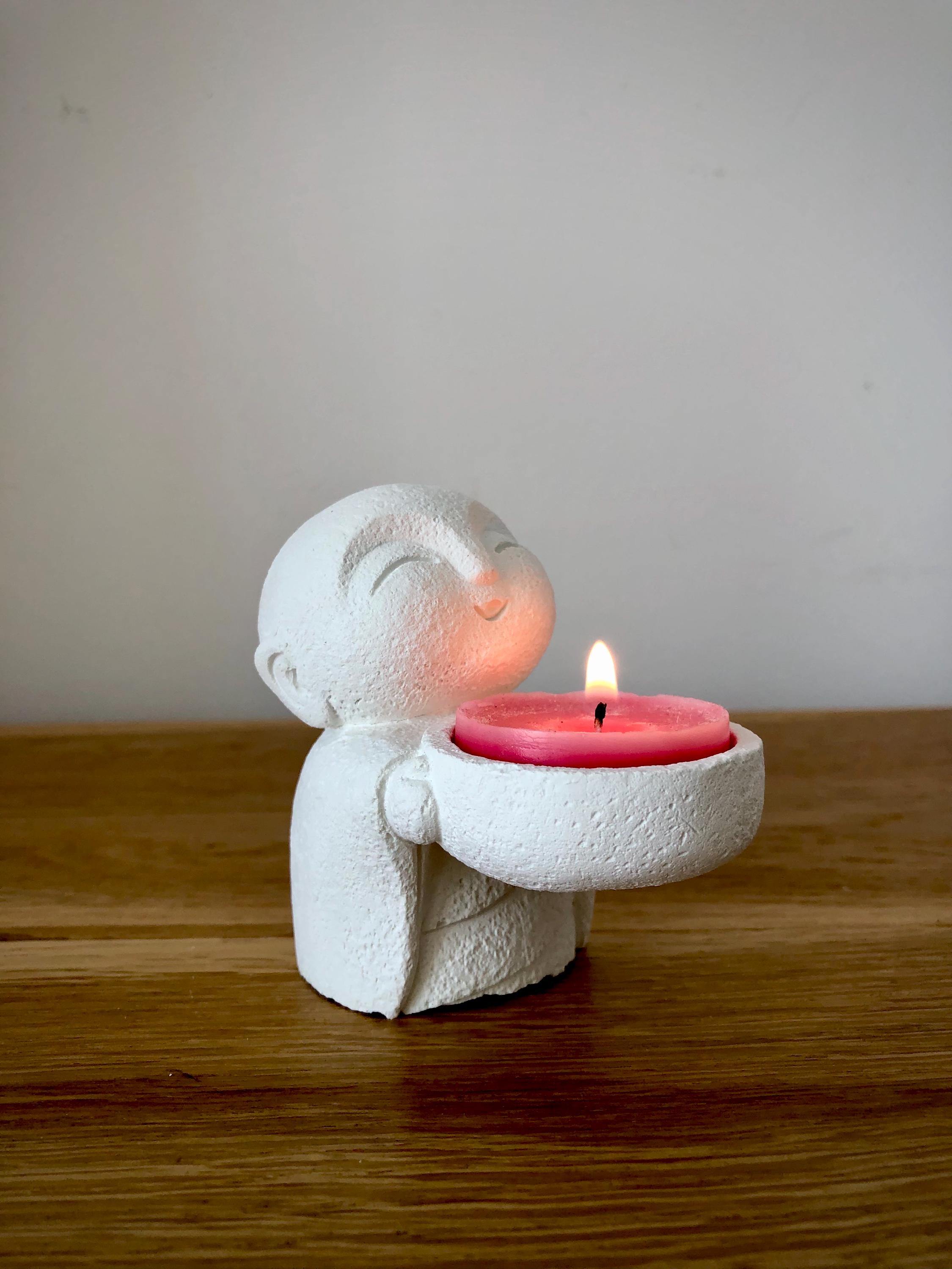 Buddha-Teelichthalter Aus Beton – 16 Cm, Naturlook, Deko Für Wohnung & Garten