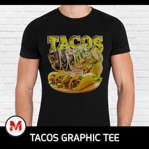 Tacos Graphic Tee 90s Comfort Food T-Shirt | Retro Snack Clothing Funny Foodie Unisex Cotton Shirt | Soft Lightweight for Fast Food Lover