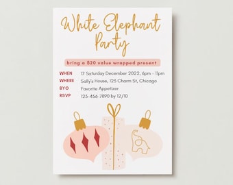 White Elephant Holiday Invitation Digital - Gold Theme