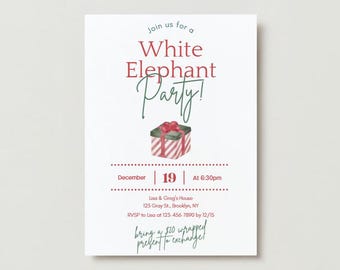 White Elephant Party Invitation Digital - Red and Green Theme - Christmas and Holiday Invite