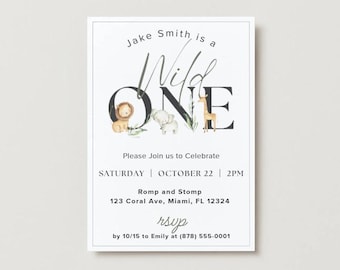 Invitación digital para el primer cumpleaños de Wild One