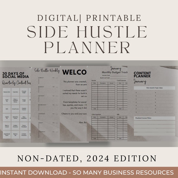 2024 Digital or Printable Side Hustle Planner